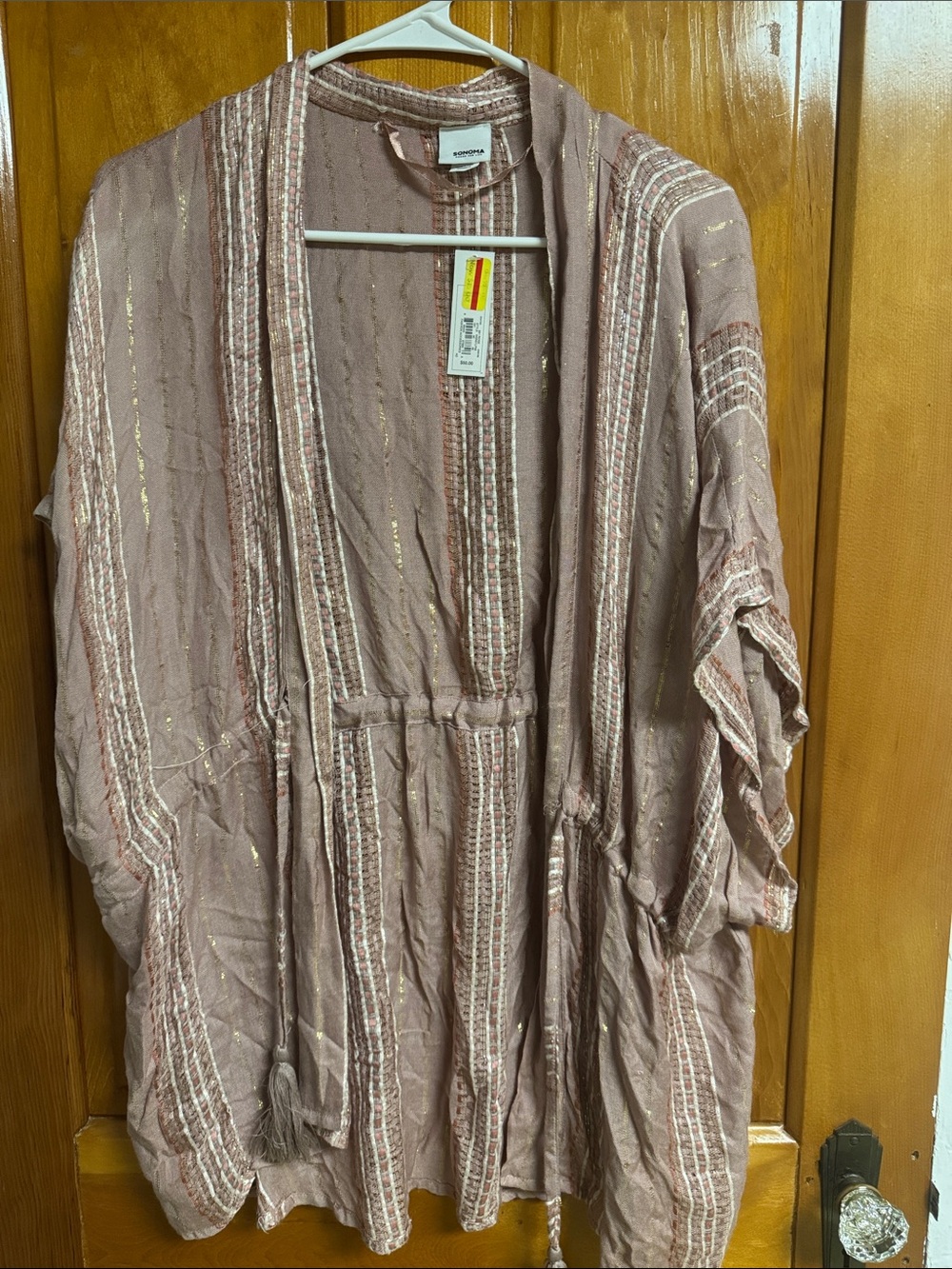 Sonoma Rose Dust Open-Front Metallic-Thread Kimono
